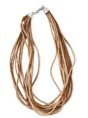 Multi Strand Taupe Seed Bead Statement Necklace Boho Layered Adjustable